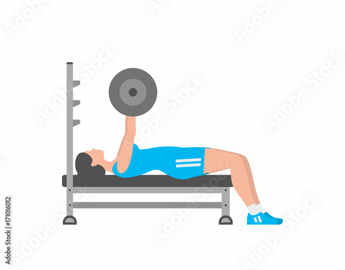 Woman pumping up muscles on bench press