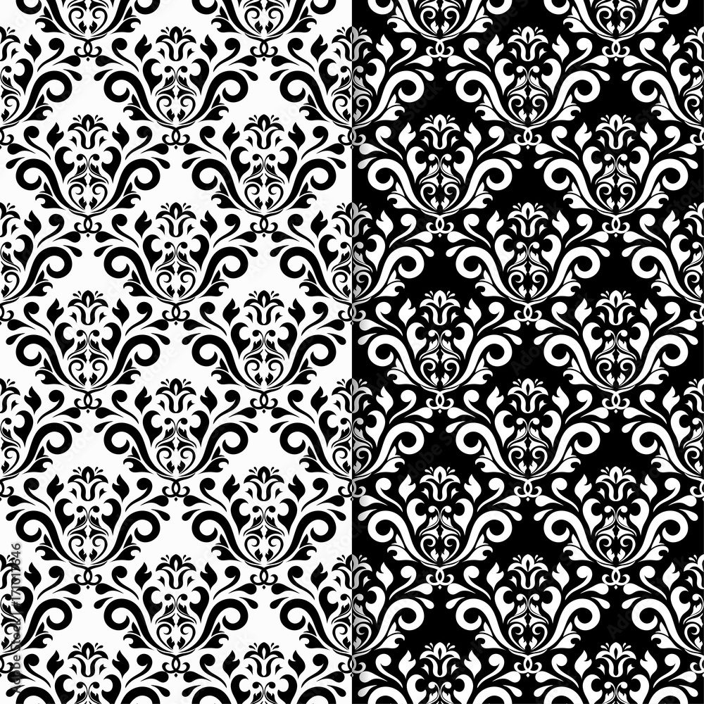 Ornamental seamless patterns. Black and white