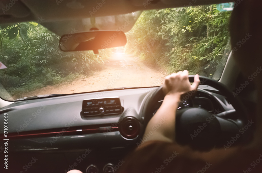 Man Driving Car going to forest Man Driving Car going to forest