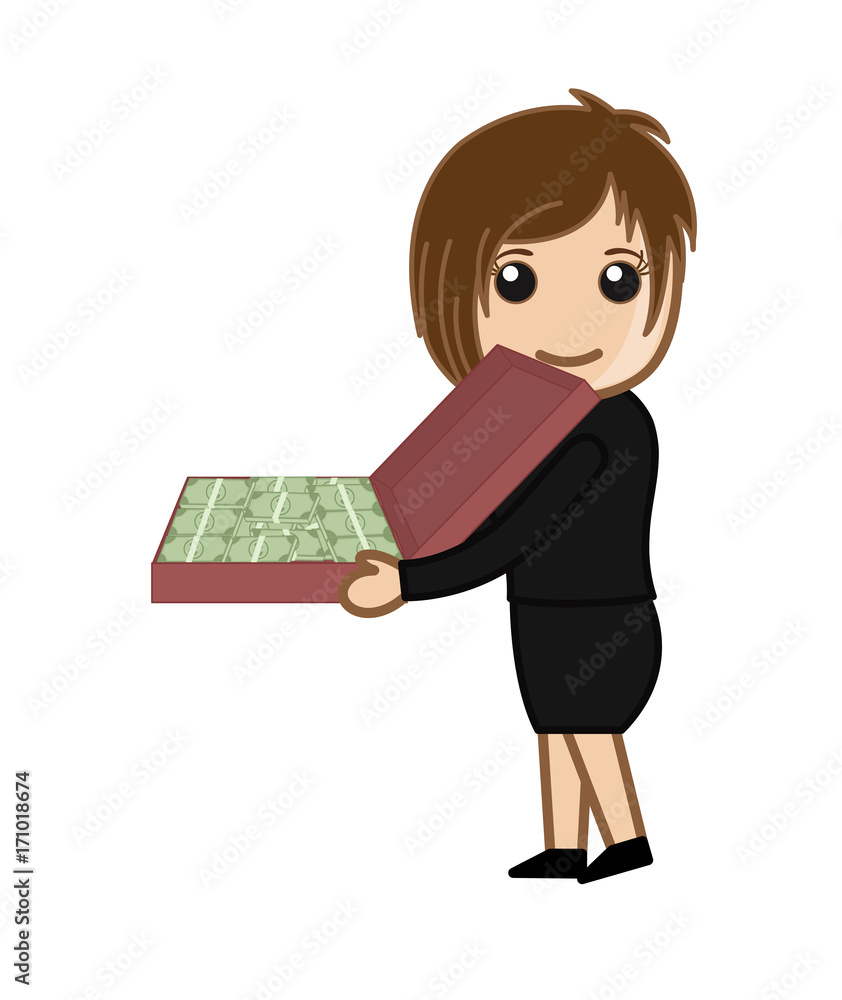 Pretty Businesswoman Holding Cash Prize Bag Pretty Businesswoman Holding Cash Prize Bag