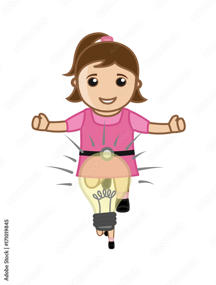 Kid Girl Playing with Bulb Vector Kid Girl Playing with Bulb Vector