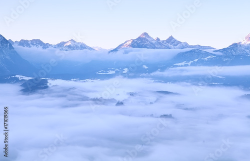 morning fog in winter Alps