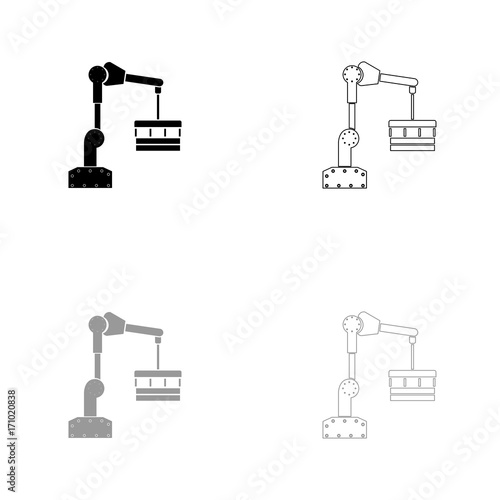 Robotic hand manipulator black and grey set icon .