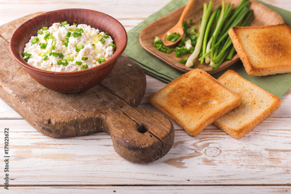 Goat cream cheese with green onions, dip sauce Goat cream cheese with green onions, dip sauce