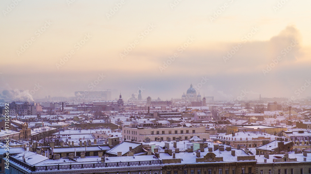 Winter cityscape. Winter in Saint-Petersburg. The skyline from the air in the winter. Russia. Winter 2016.
