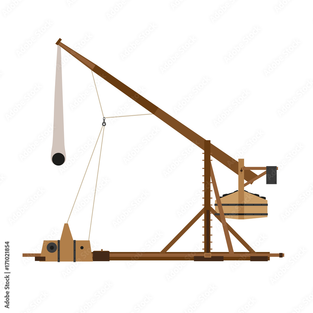 Trebuchet catapult vector war medieval siege illustration weapon wood ancient  sling shot historical icon Stock Vector