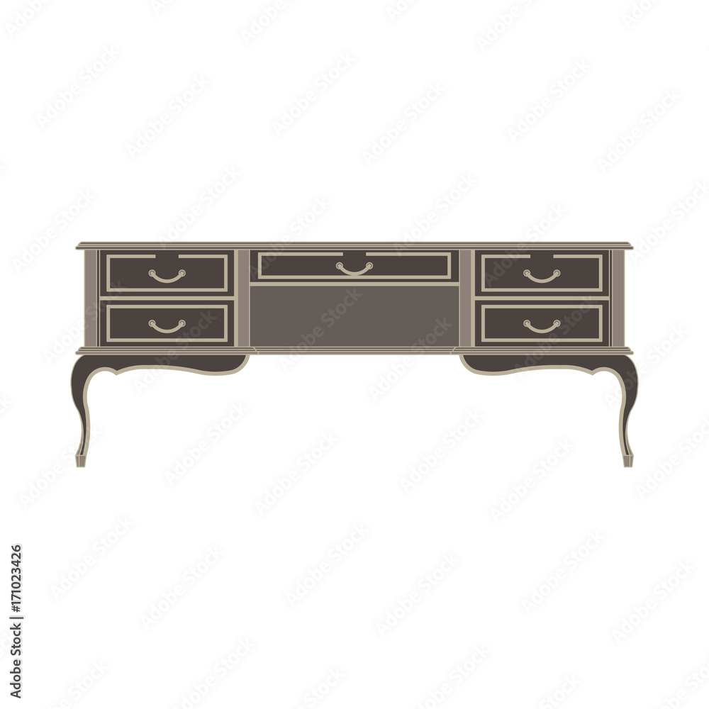 Wooden table isolated on white background. Vector illustration flat icon chines decor desk modern style Wooden table isolated on white background. Vector illustration flat icon chines decor desk modern style