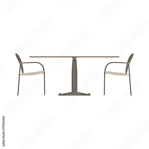 Vector table chair two flat icon isolated. Restaurant furniture side view illustration.