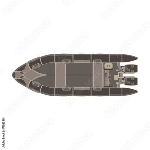 Vector inflatable boat flat icon top view isolated. Vessel motor design illustration.