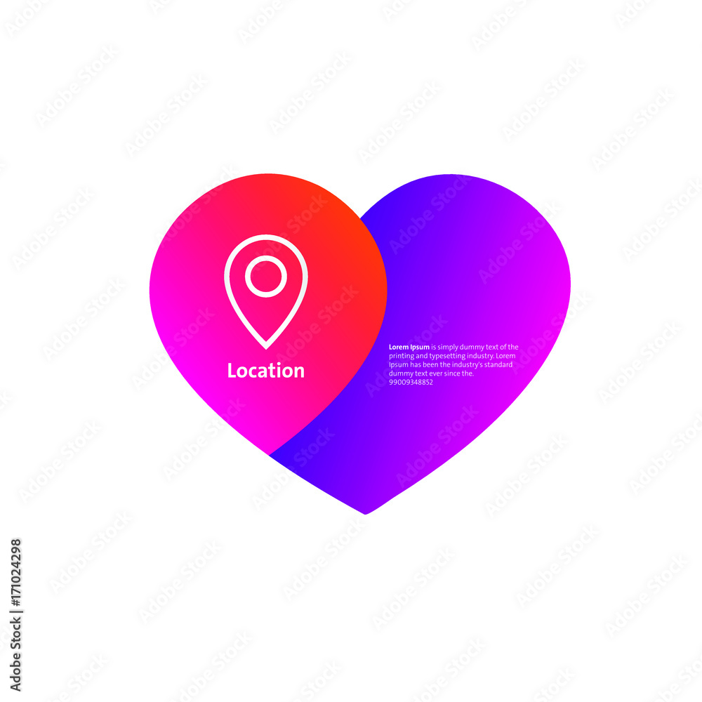 location icon on heart location icon on heart
