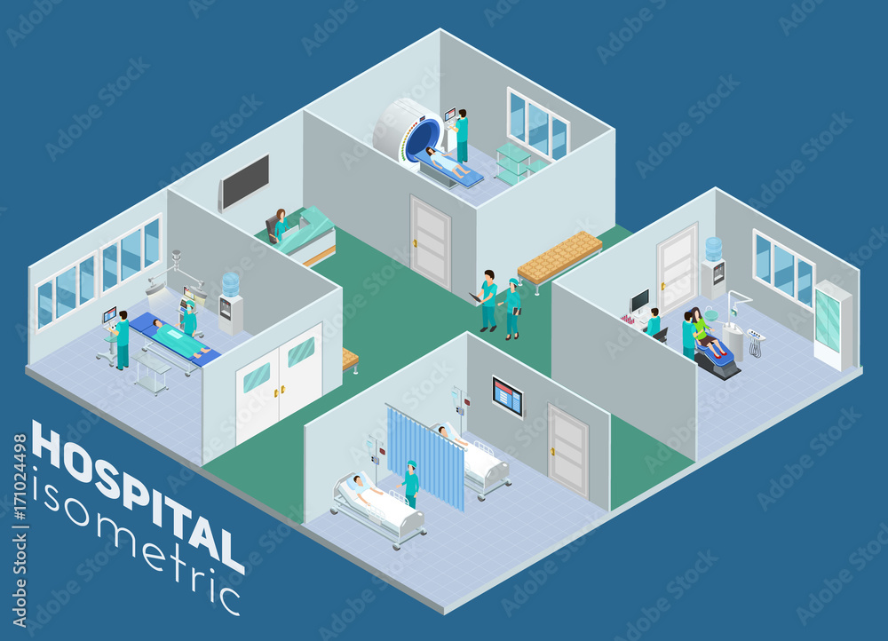  Isometric Medical Hospital Interior View Poster