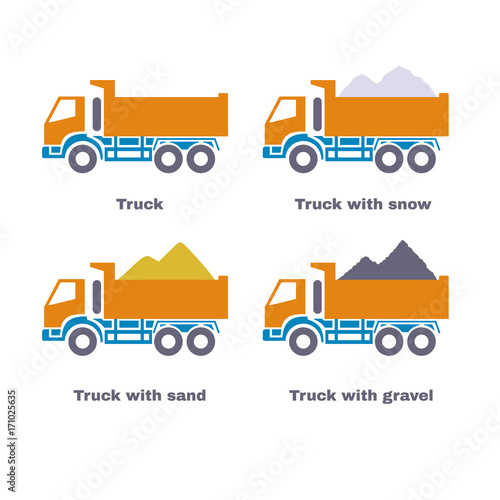 Truck with sand, snow and gravel. Vector silhouette.