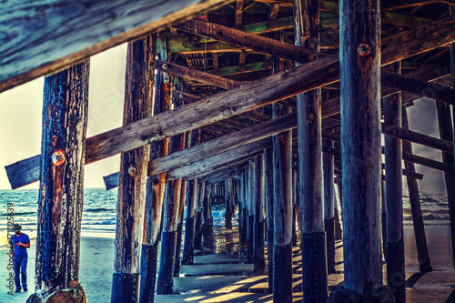 Wooden poles under Santa Monica pier