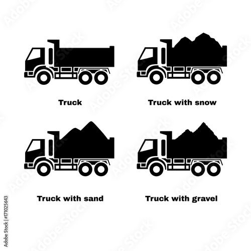 Truck with sand, snow and gravel. Vector silhouette. photo