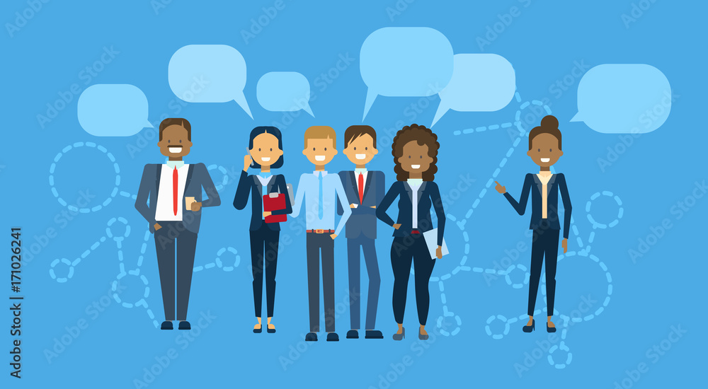 Diverse Group Of Businesspeople With Chat Bubble Mix Race Business People Team Communication Concept Flat Vector Illustration Diverse Group Of Businesspeople With Chat Bubble Mix Race Business People Team Communication Concept Flat Vector Illustration