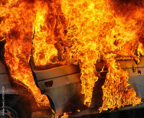 Burning car after accident