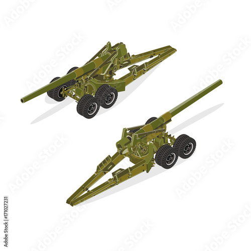 Artillery military isometric army vector gun war tank cannon isolated illustration