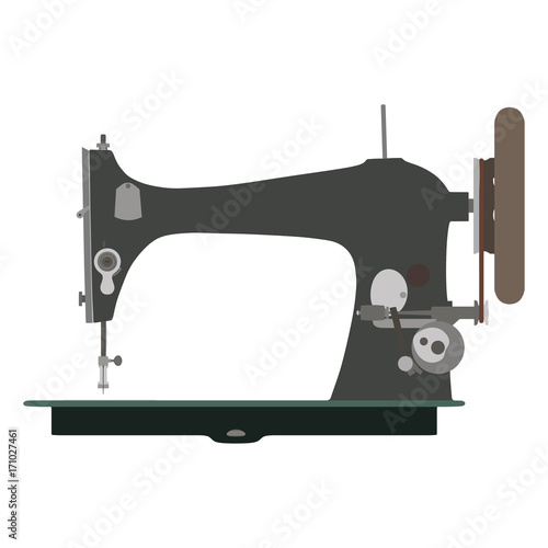 Sewing machine vector vintage illustration icon tailor old fashion logo sew isolated retro