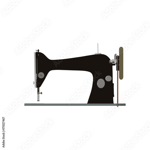 Sewing machine vector vintage illustration icon tailor old fashion logo sew isolated retro