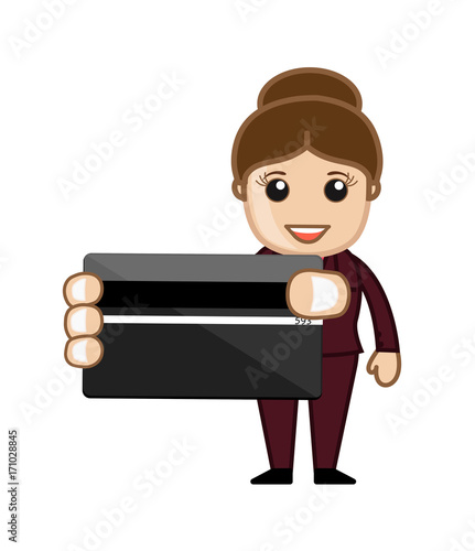Happy Saleswoman Showing Credit Card