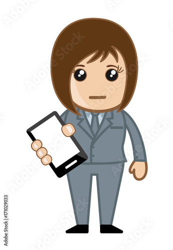 Cartoon Businesswoman Presenting Mobile Phone