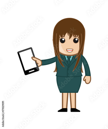 Cartoon Girl Presenting Mobile