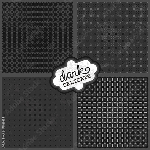 delikatne geometryczne retro wzory szary czarny zestaw na ciemnym tle
