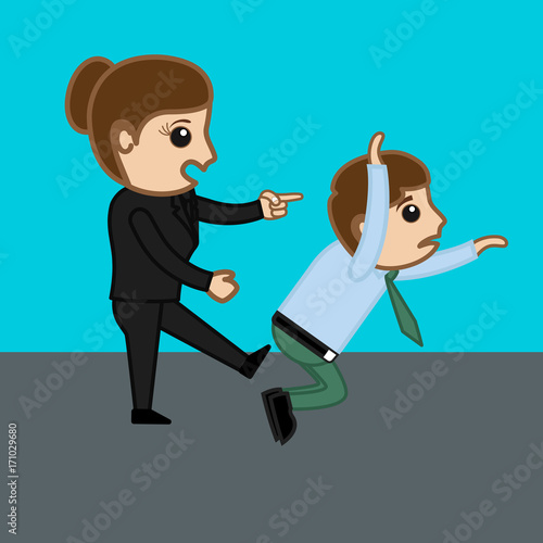 Female Boss Kicking Employee