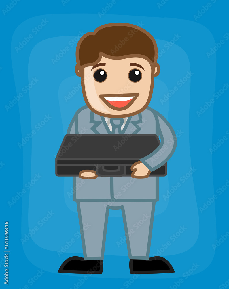 Happy Businessman Holding Suitcase Happy Businessman Holding Suitcase