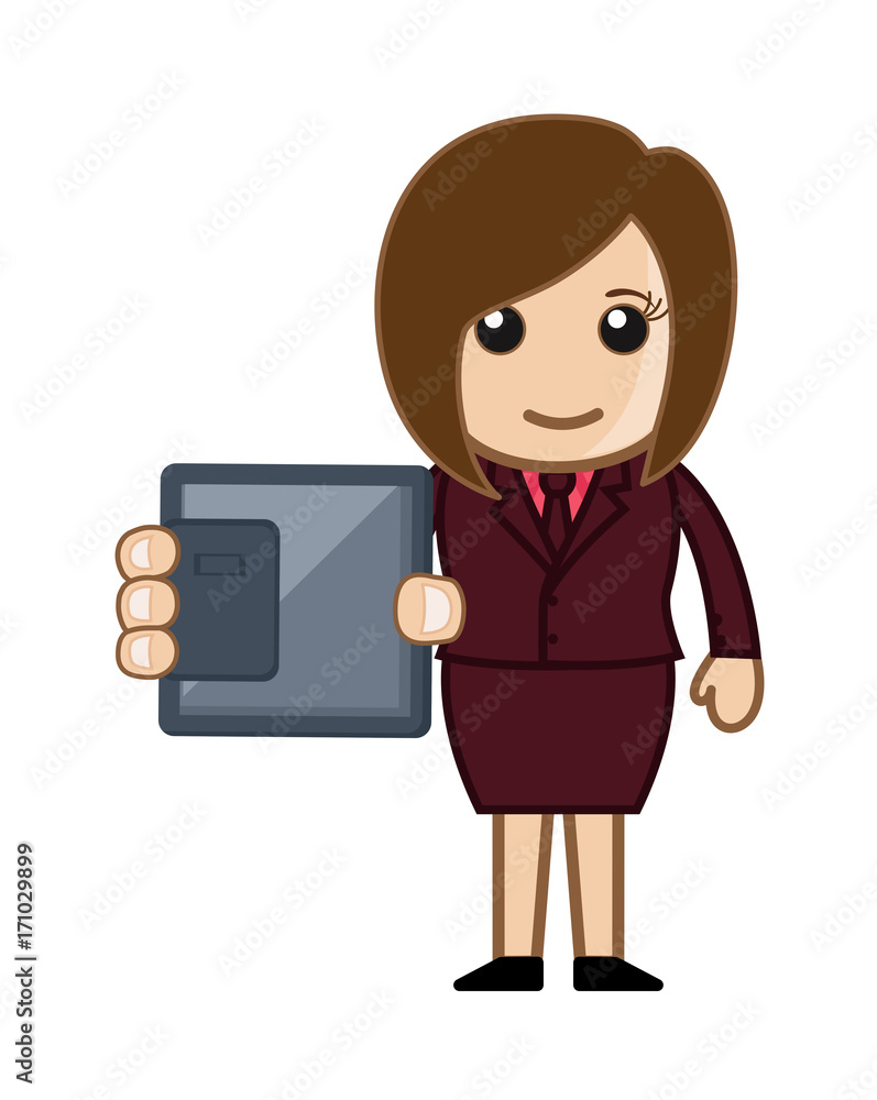 Cartoon Businesswoman Showing Floppy Cartoon Businesswoman Showing Floppy
