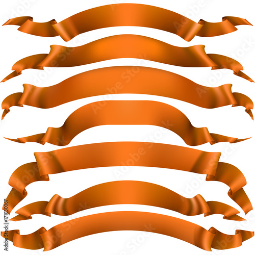 Set of Glossy orange ribbons on a white background. EPS 10 vector