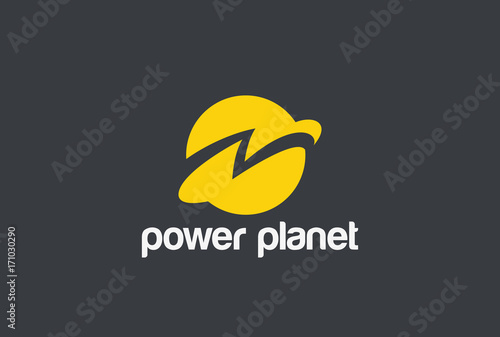 Energy Power Planet Flash Thunderbolt Logo vector. Global planet