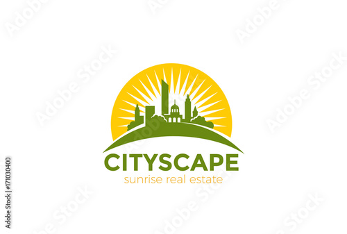Sun Cityscape Skyscrapers Business city Logo vector Real Estate