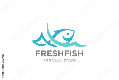 Fish in water Logo vector Seafood restaurant store Logotype icon