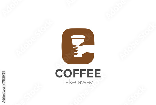 Hand holding Coffee paper glass cup Logo vector take away icon