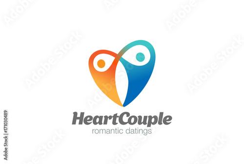 Love Heart Couple Hug Logo vector. Dating Valentines day icon