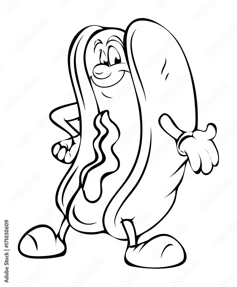 Happy Cartoon Hot Dog Vector Drawing Stock Vector Adobe Stock