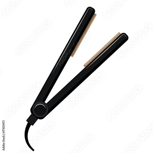 Hair straightener on white background, cartoon illustration. Vector