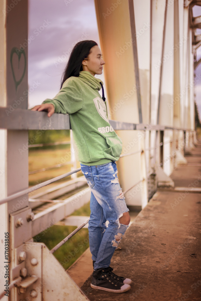 autumn, a girl on a railway bridge autumn, a girl on a railway bridge
