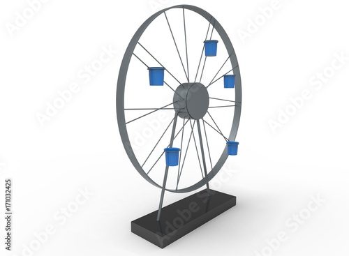 3d illustration of wheel with cups. white background isolated. icon for game web.