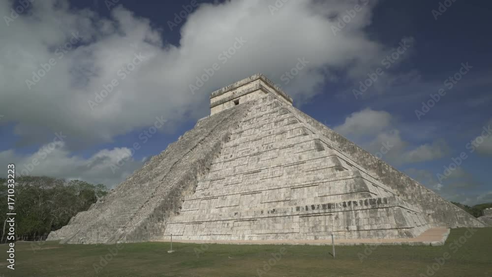 CHICHEN ITZA, MEXICO - MAY 25, 2017: Movement along Maya pyramid temple of Kukulkan in peninsula Yucatan at summer sunny day CHICHEN ITZA, MEXICO - MAY 25, 2017: Movement along Maya pyramid temple of Kukulkan in peninsula Yucatan at summer sunny day