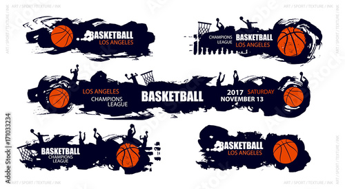 Design for basketball. Set posters for the tournament. Abstract background. Streetball. Hand drawing. Style grunge, horror, brush elements. EPS file is layered.