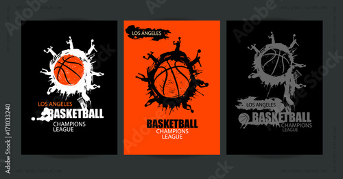 Design for basketball. Set posters for the tournament. Abstract background. Streetball. Hand drawing. Style grunge, horror, brush elements. EPS file is layered.
