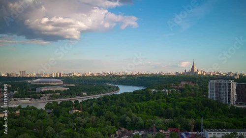 sunny day moscow vorobyovy gori luzhniki stadium panorama 4k timelapse russia

