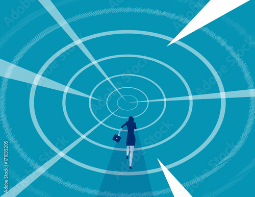 Businesswoman run faster into the future. Concept business vector illustration.