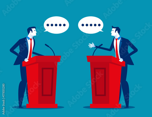 Successful. Business person a speaking  at podium. Concept business vector illustration.