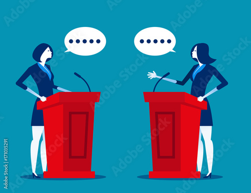 Successful. Business person a speaking  at podium. Concept business vector illustration.