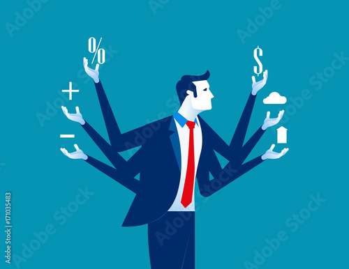 Businessman and multitasking. Concept business vector illustration.