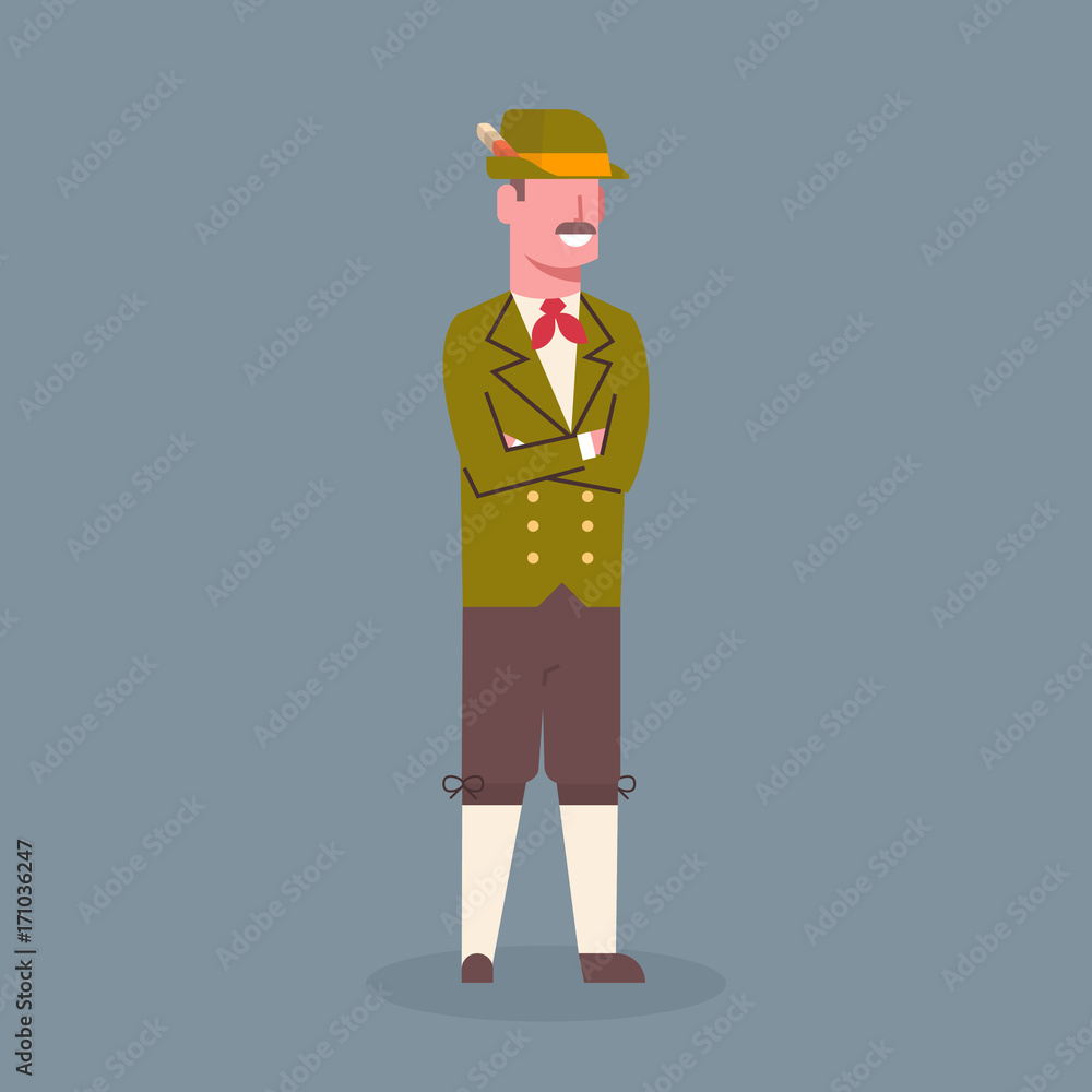 Man Wearing Traditional German Clothes Oktoberfest Waiter Beer Fest Concept Flat Vector Illustration Man Wearing Traditional German Clothes Oktoberfest Waiter Beer Fest Concept Flat Vector Illustration