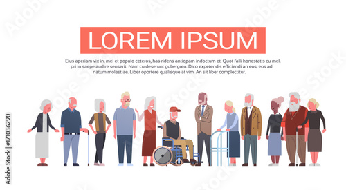 Group Of Senior People Over White Background Modern Grandfather And Grandmother Full Length Flat Vector Illustration